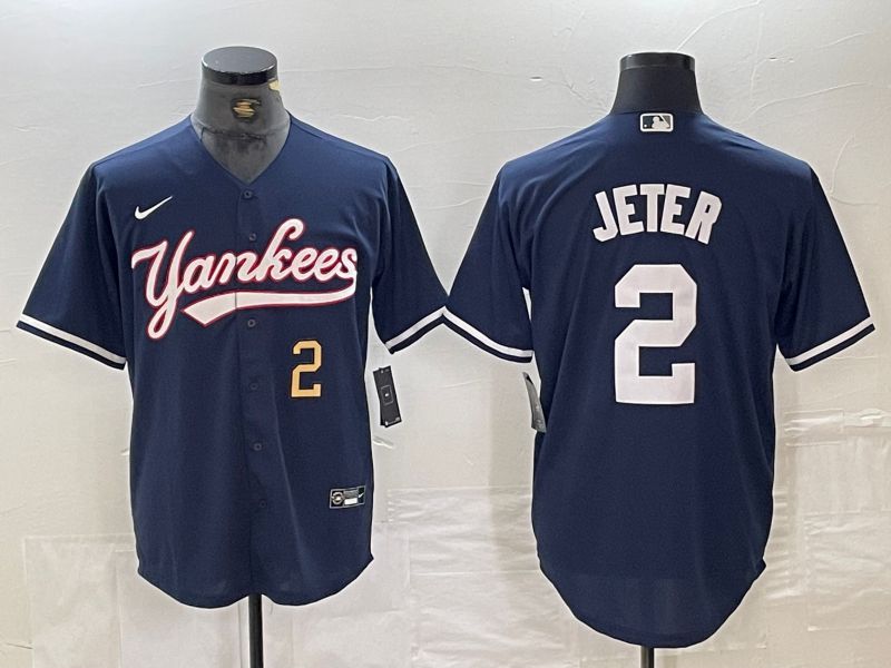 Men New York Yankees 2 Jeter Dark blue Second generation joint name Nike 2024 MLB Jersey style 2